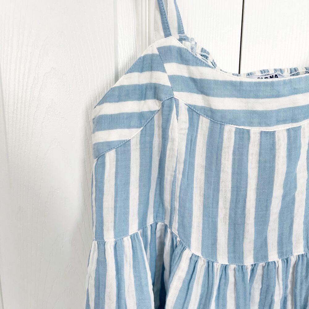 Old Navy Blue White Stripe Tie Strap Peplum Cami Tank Summer Coastal Beachy - Picture 3 of 9